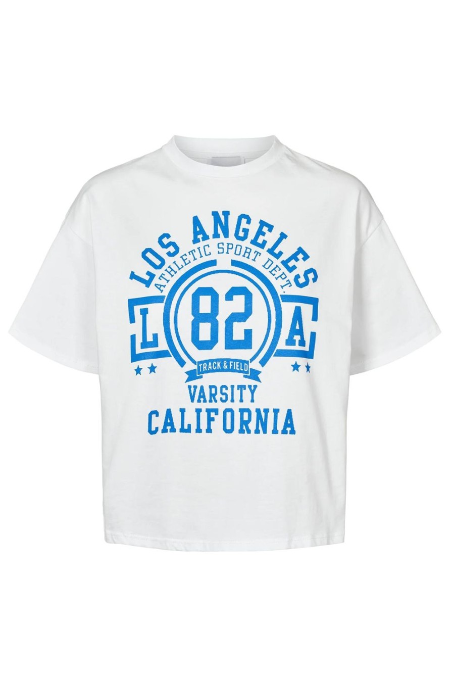 T-Shirts | Americandreams T-Shirt Cropped White La California Cotton Tee W/Sky Blue Letters