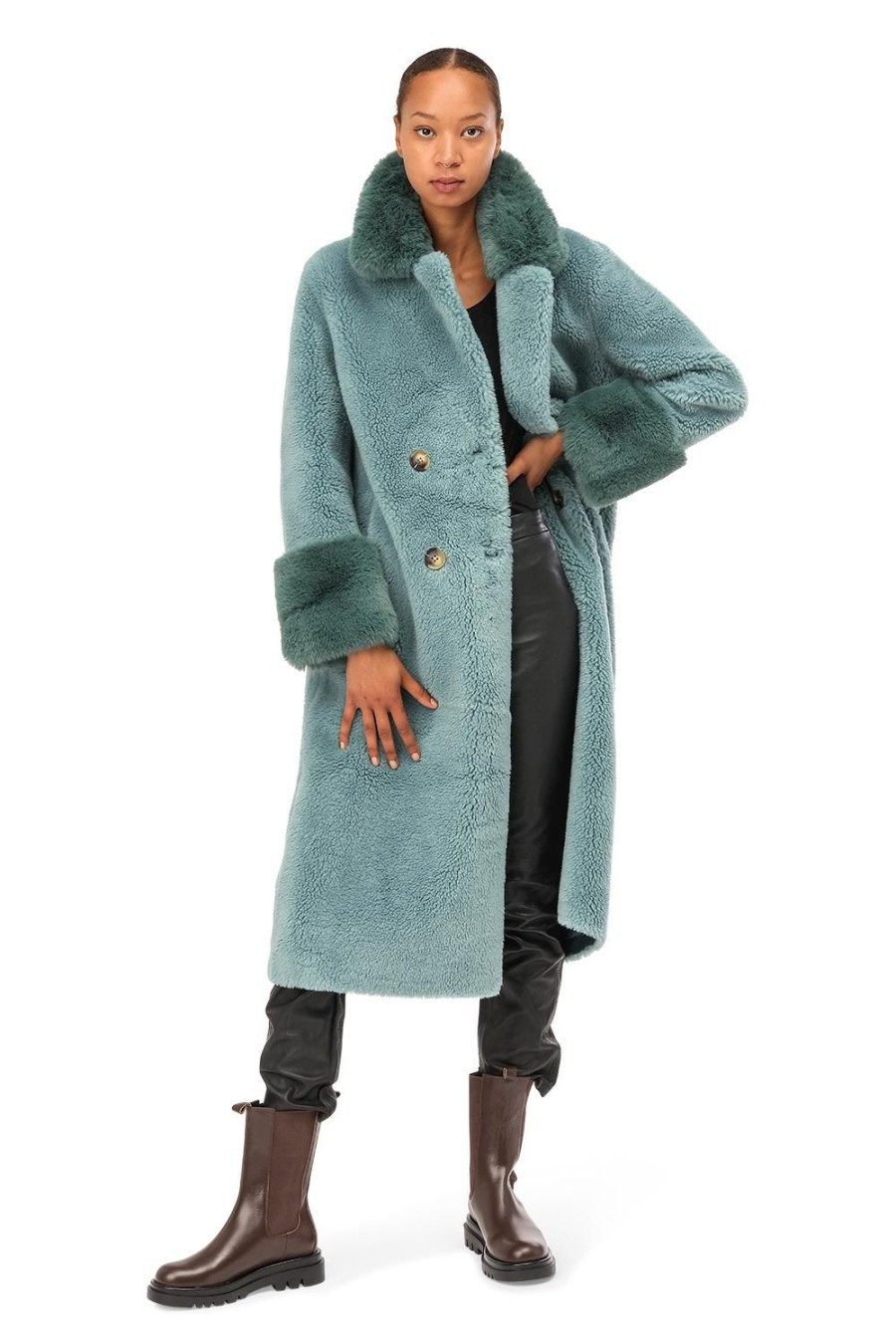 Outerwear | Americandreams Fiona Long Wool Coat Turquoise