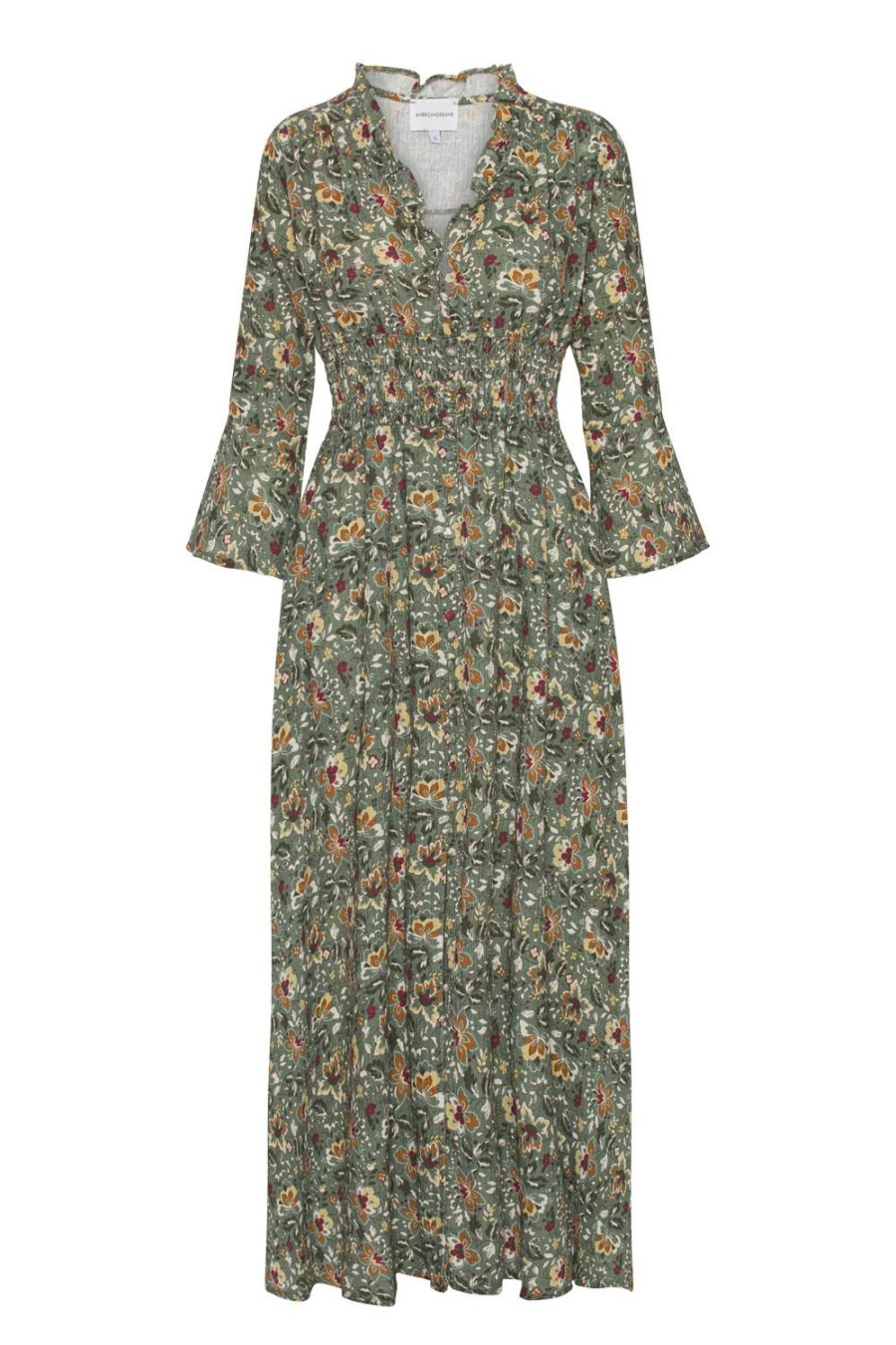 Dresses | Americandreams Sally Cotton Long Dress Green Multi Small Flower