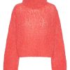 Knitwear | Americandreams Pepper Roll Neck Alpaca Pullover Cropped Coral Red