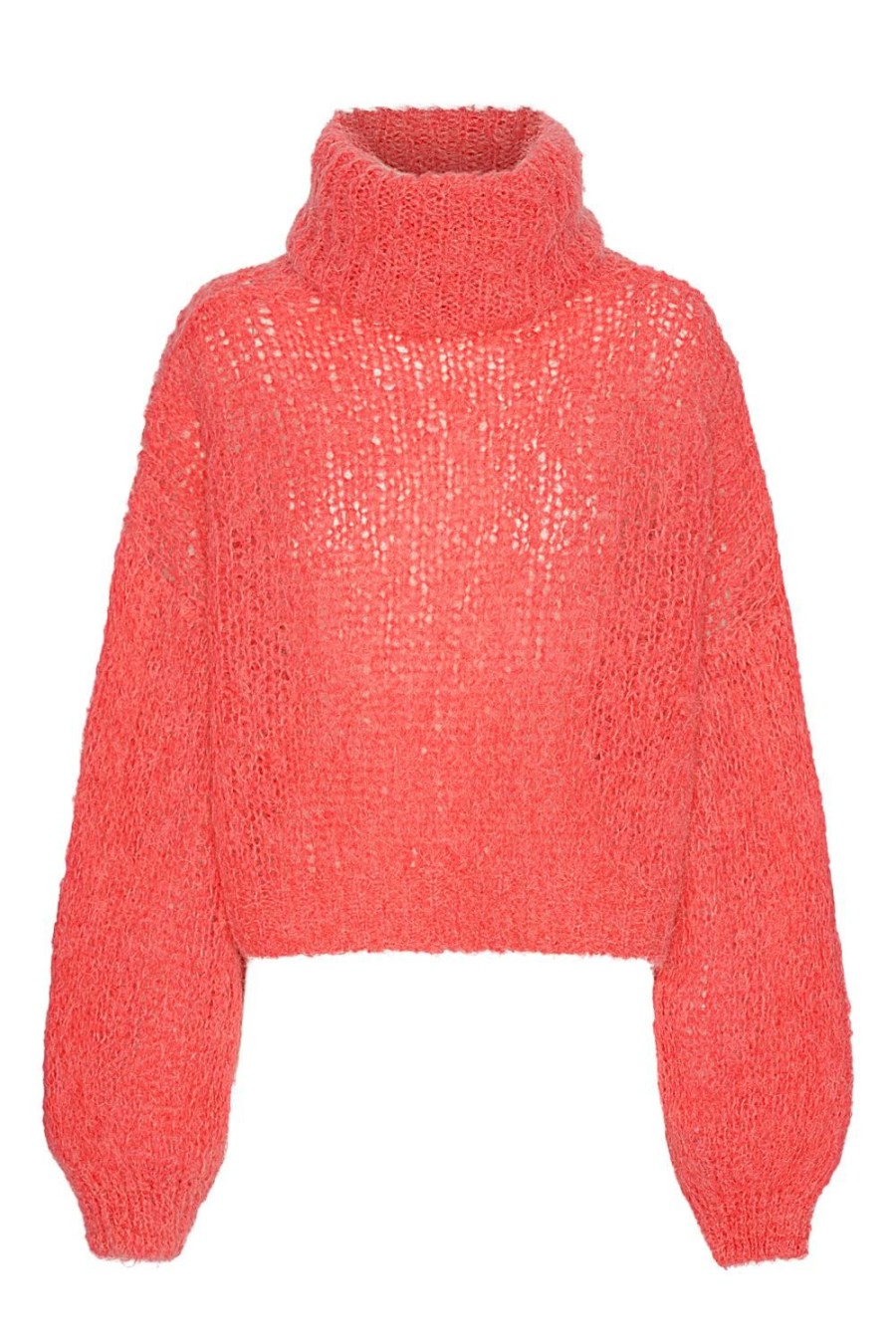 Knitwear | Americandreams Pepper Roll Neck Alpaca Pullover Cropped Coral Red