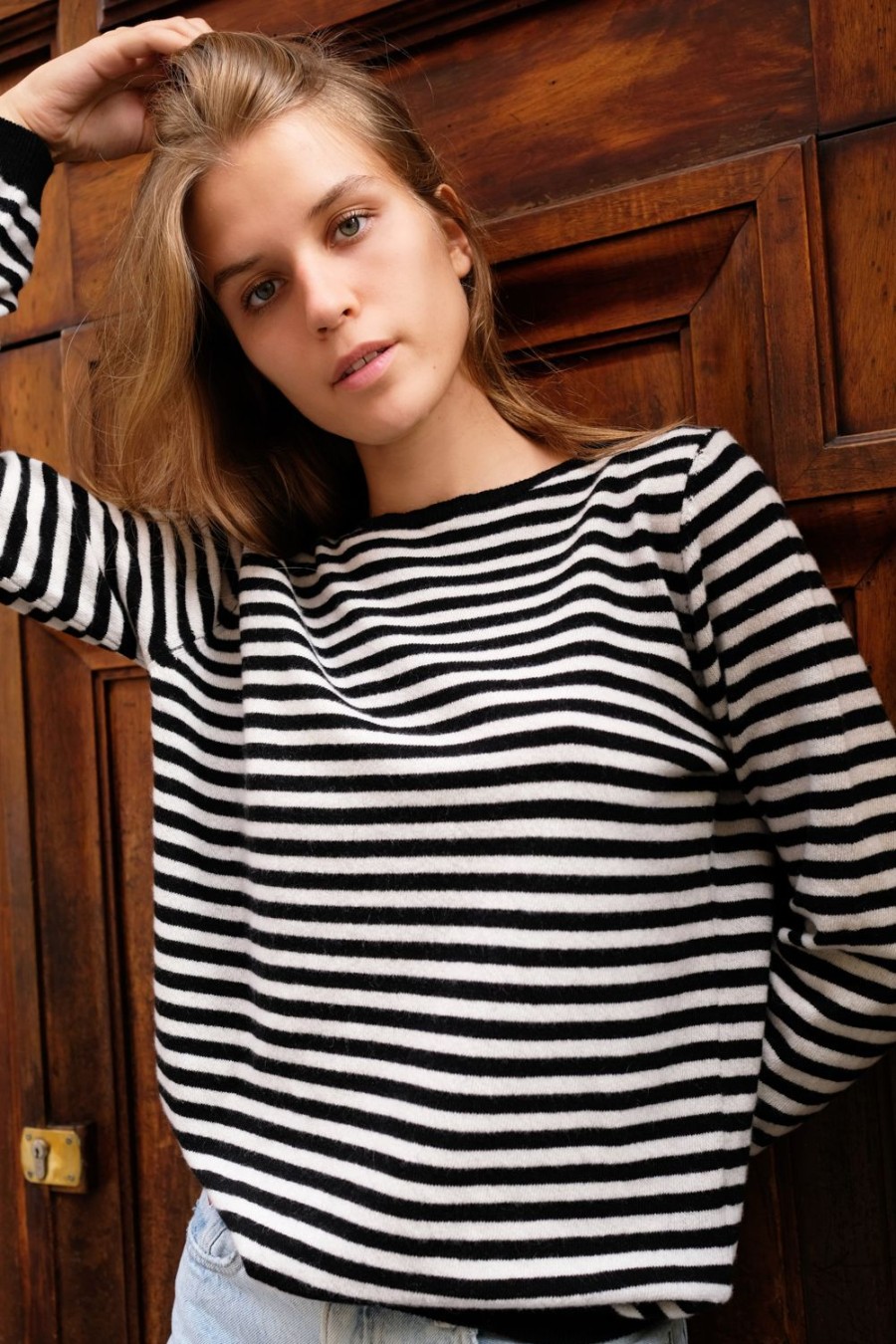 Knitwear | Americandreams Christy Round Neck Cashmere Pullover Black / White