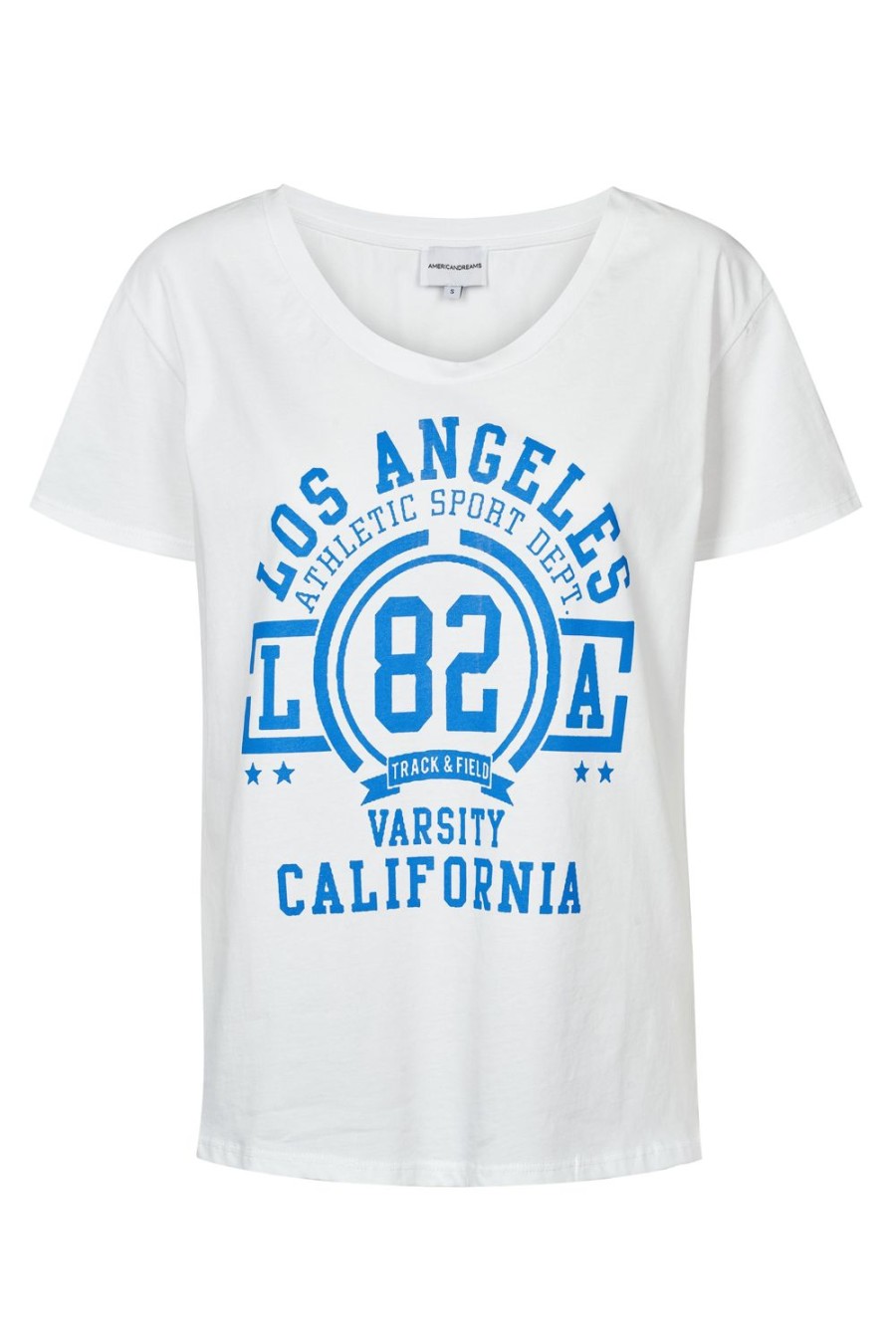 T-Shirts | Americandreams T-Shirt White La California Cotton Tee W/Sky Blue Letters