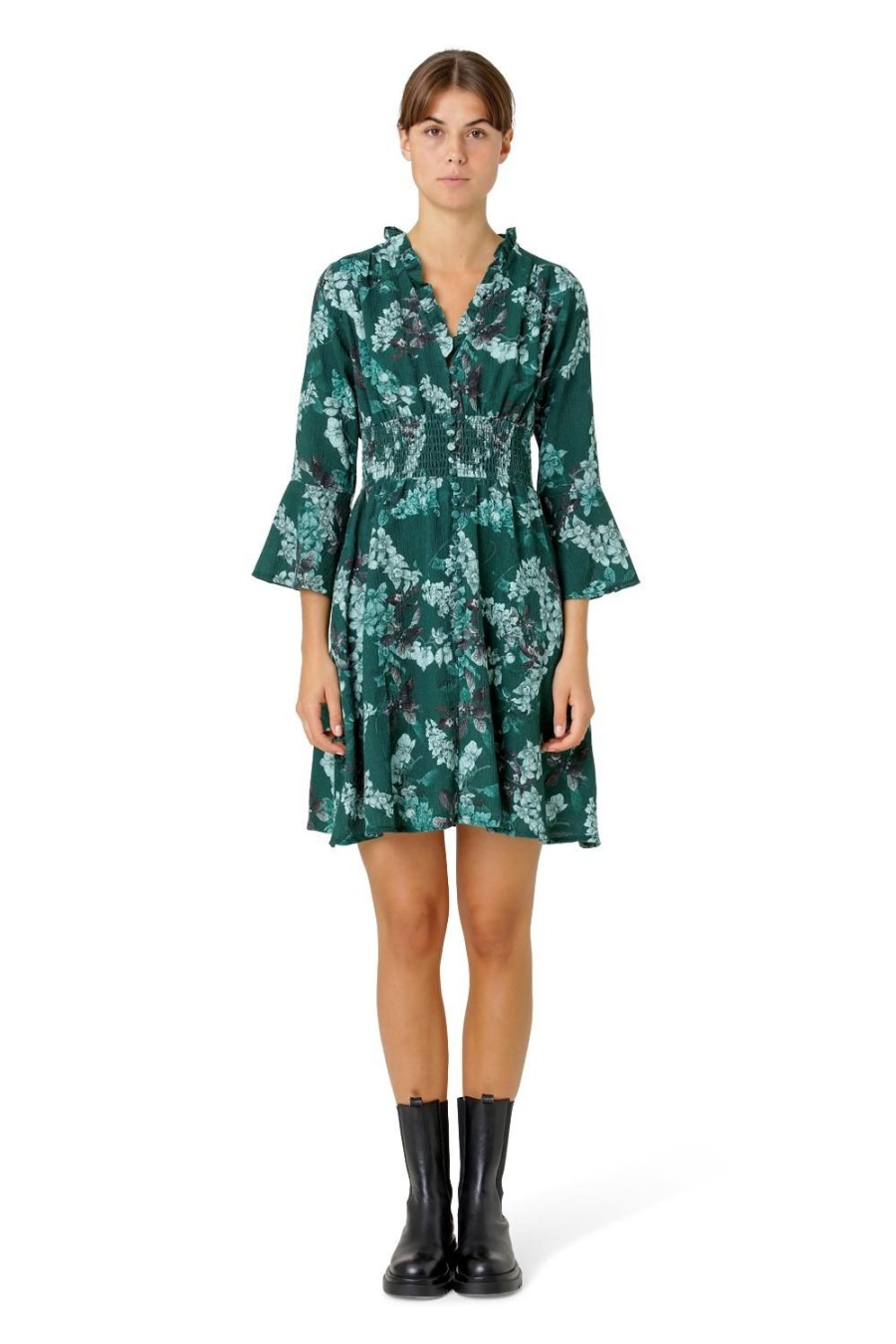 Dresses | Americandreams Sally Cotton Short Dress Green Flower