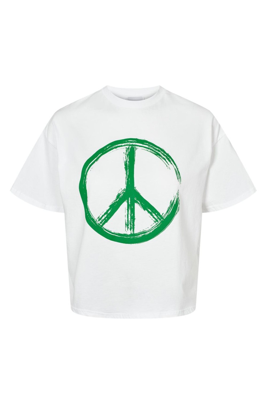 T-Shirts | Americandreams T-Shirt Cropped White Peace Cotton Tee W/ Green Letters