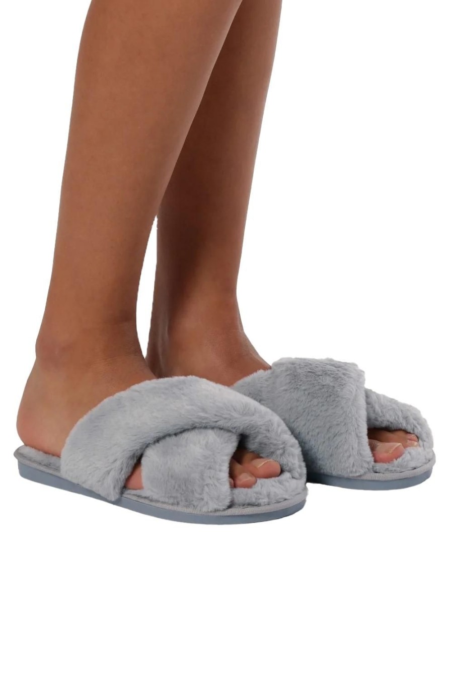 Slippers | Americandreams Lou Faux Fur Slippers Light Grey