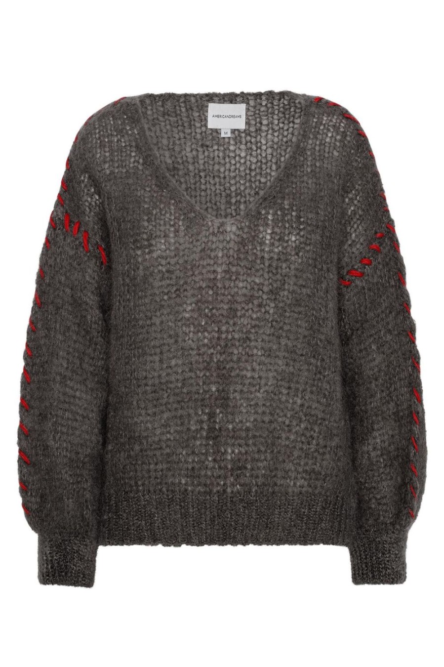 Knitwear | Americandreams Milana Ls Mohair Knit Stitching Dark Taupe