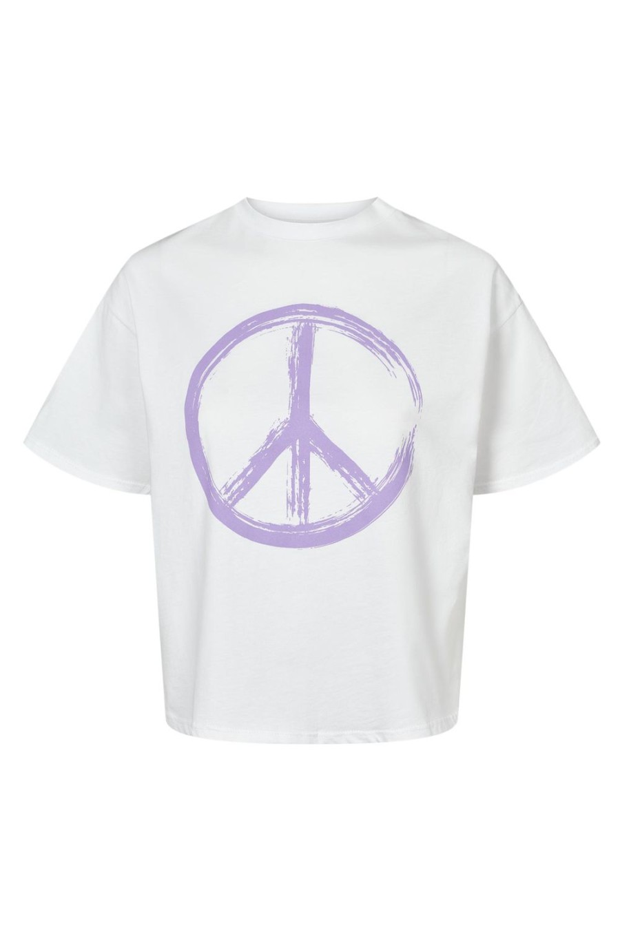 T-Shirts | Americandreams T-Shirt Cropped White Peace Cotton Tee W/ Lilac Letters