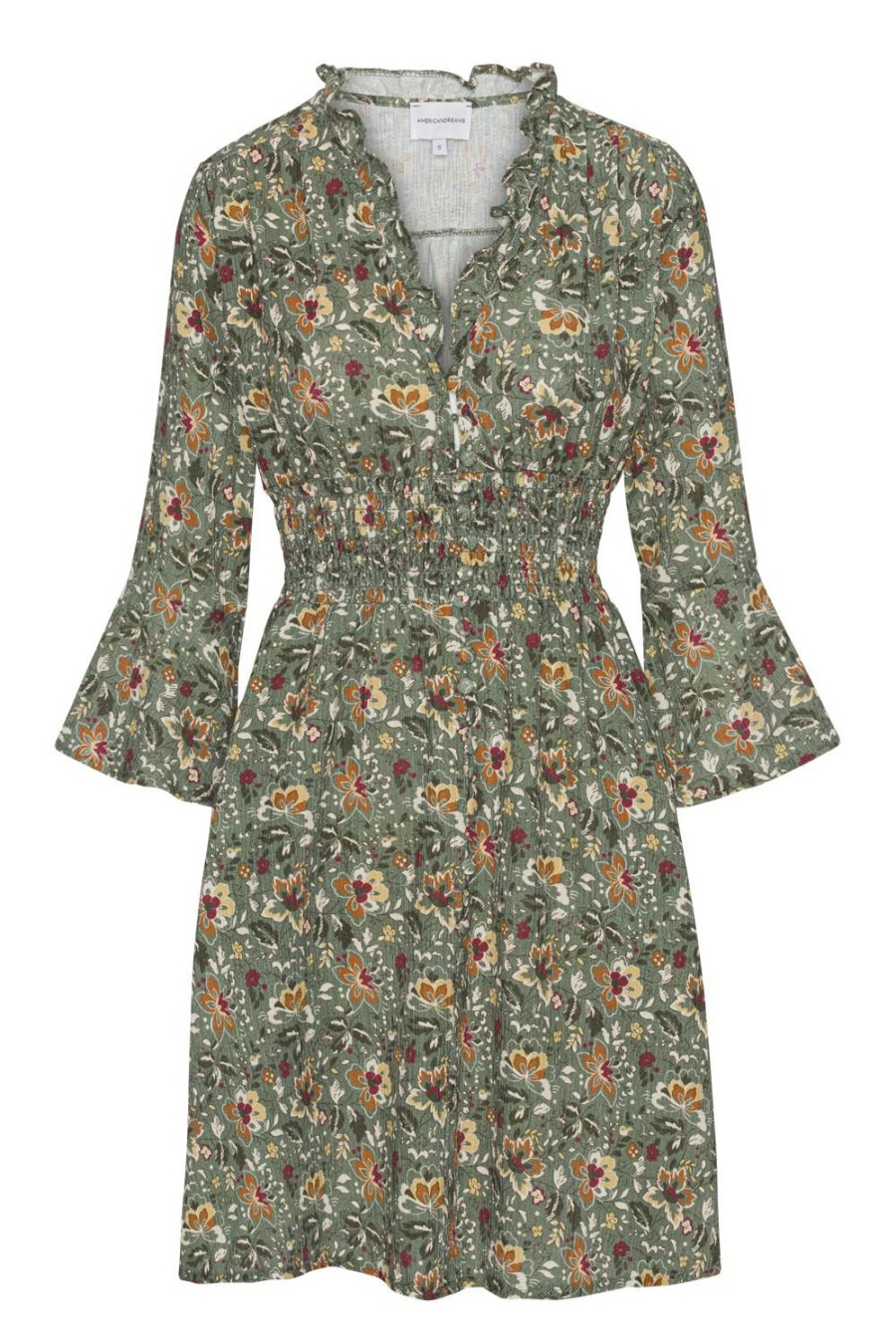 Dresses | Americandreams Sally Cotton Short Dress Green Multi Small Flower