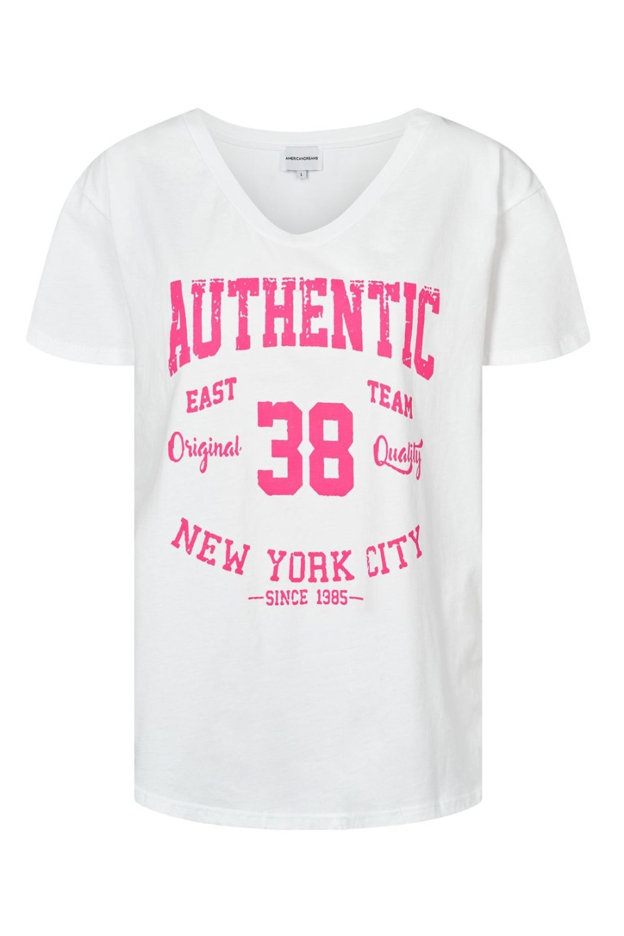 T-Shirts | Americandreams T-Shirt White 38 East Authentic Cotton Tee W/Pink Letters