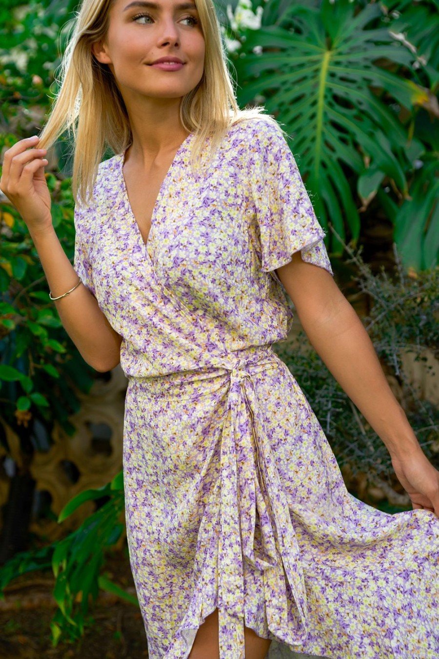 Dresses | Americandreams Milly Wrap Dress Short Lilac/Yellow Flower