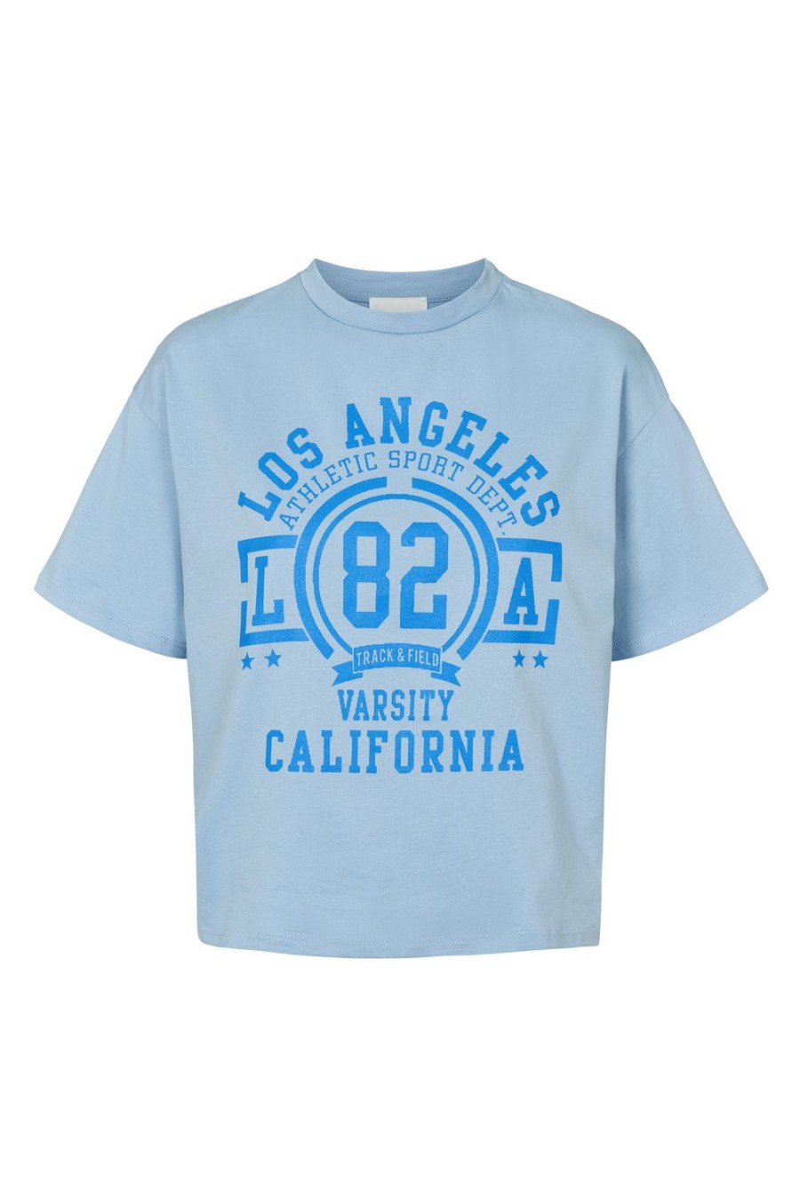 T-Shirts | Americandreams T-Shirt Cropped Light Blue La California Cotton Tee W/Blue Letters