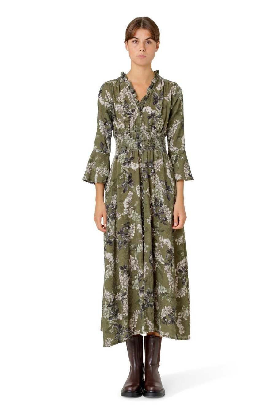 Dresses | Americandreams Sally Cotton Long Dress Army Green Flower