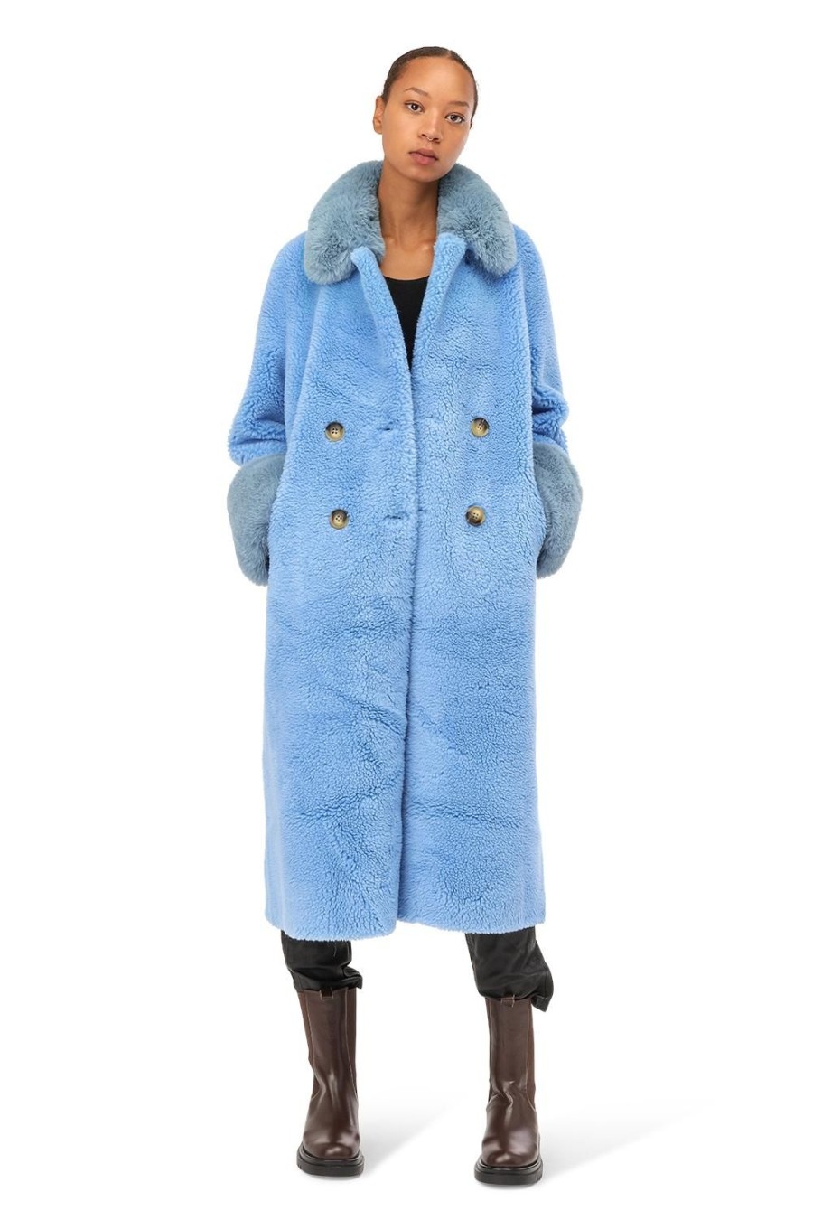 Outerwear | Americandreams Fiona Long Wool Coat Sky Blue