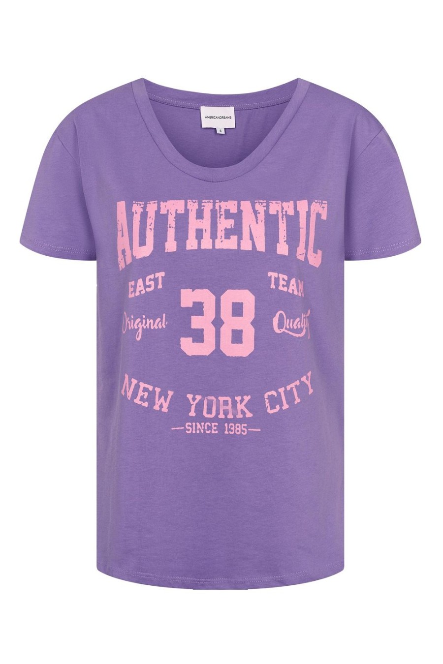 T-Shirts | Americandreams T-Shirt Lilac 38 East Authentic Cotton Tee W/Pink Letters